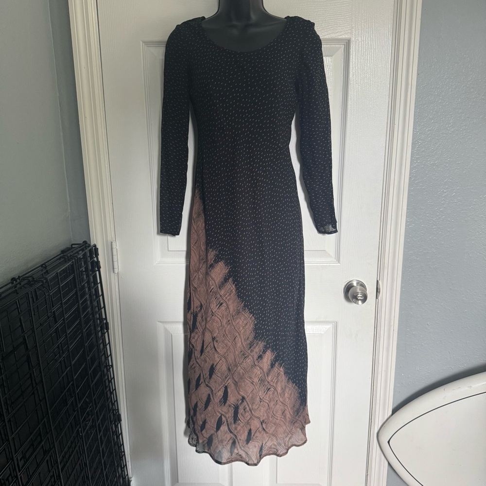 Vintage Carole Little Black and Brown Long Sleeve Dress - size 2P